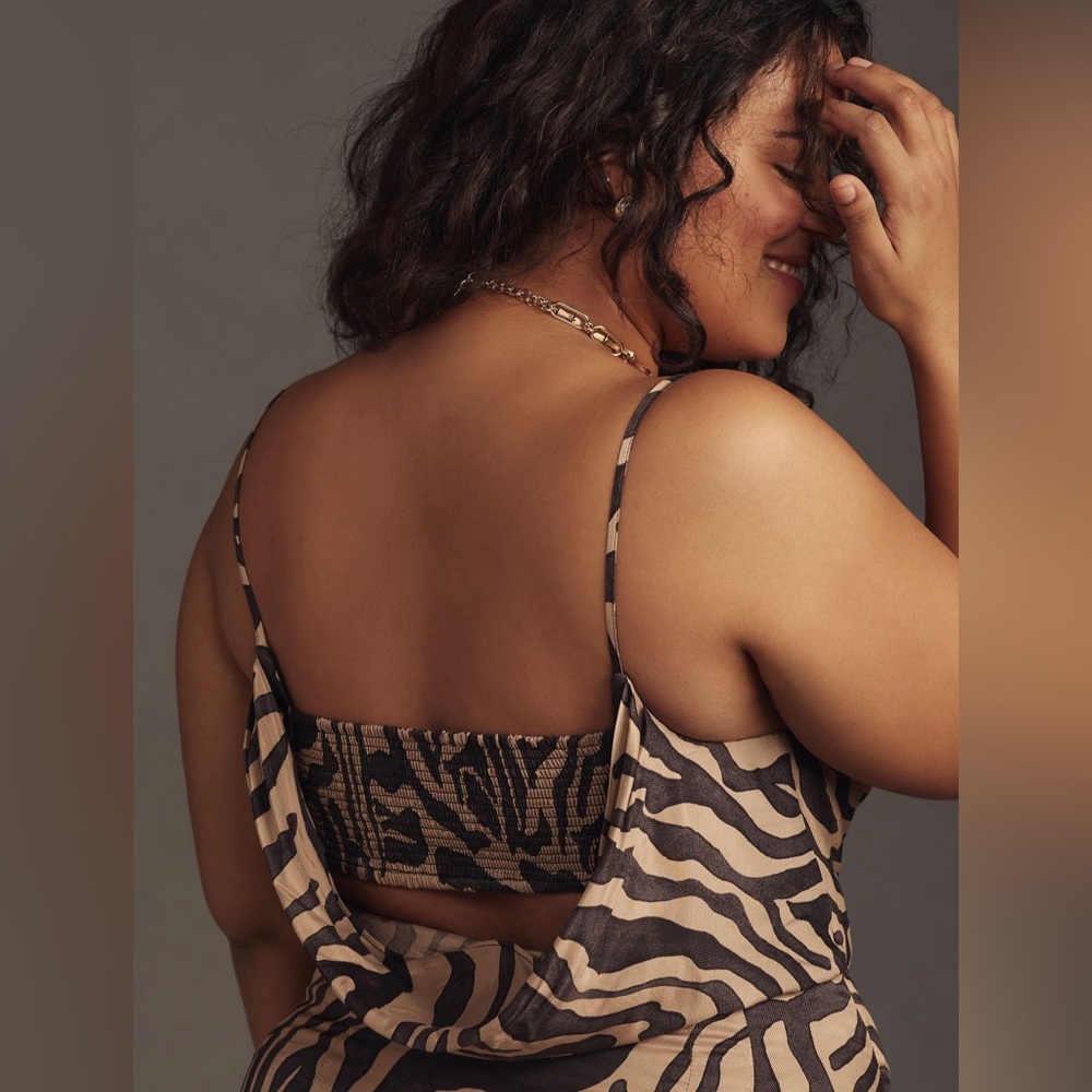 ✨ Anthropologie Sleeveless Draped-Back Asymmetrical Slip Midi Dress Sz 16 - Picture 4 of 10